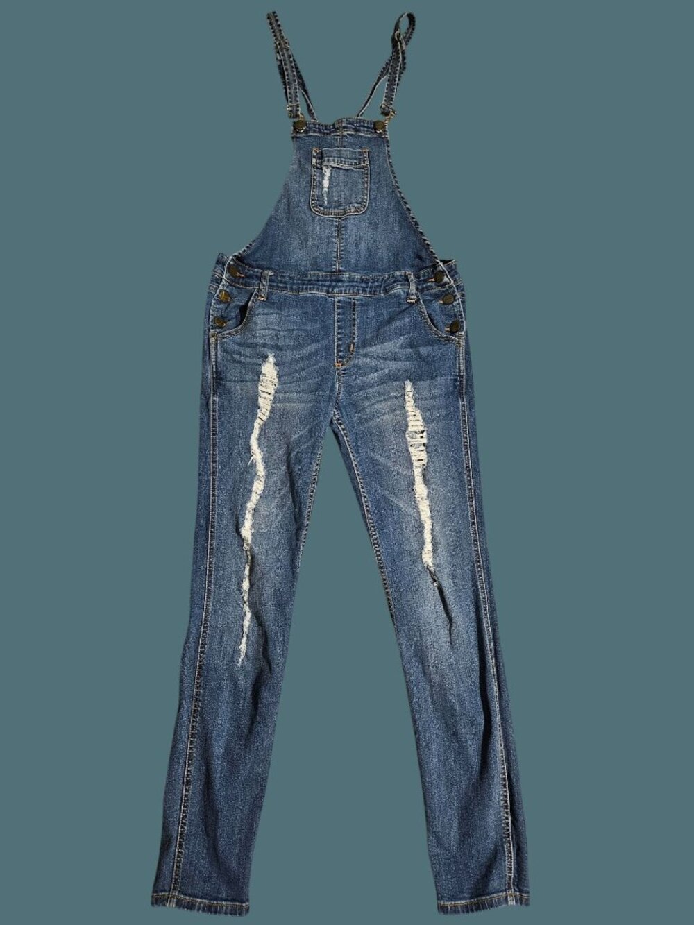Sneak Peek Denim Distressed Skinny Overalls Stretchy Jeans Women Size L